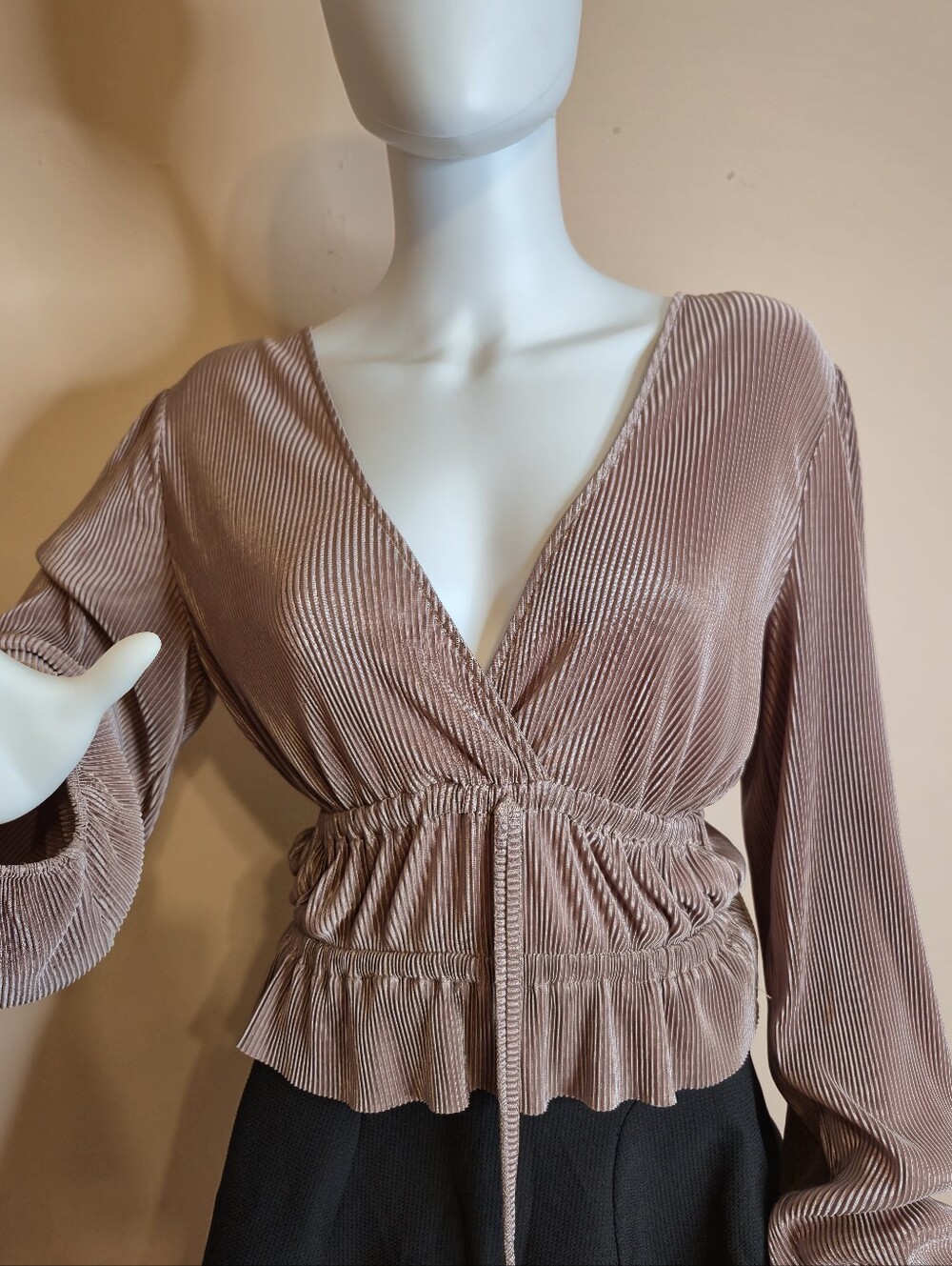 Zara brown Wrap Blouse with Long Sleeves